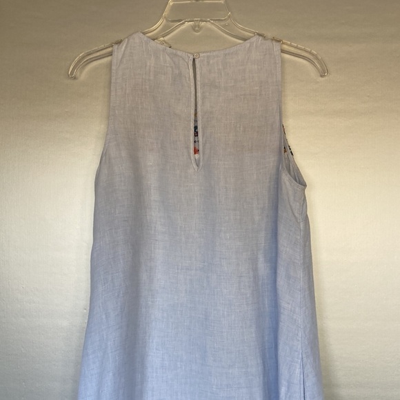 C&C California Blue Linen Floral Embroidered Sleeveless Shift Dress Size S - Picture 8 of 11